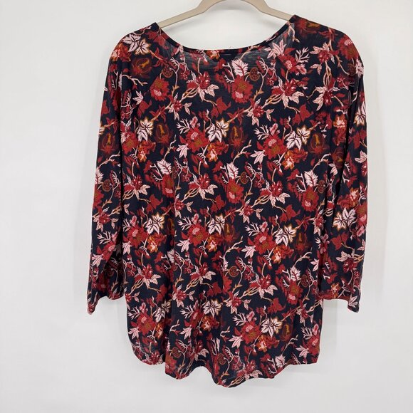 Lucky Brand Womens Floral Print 3/4 Sleeve Blouse size large Cotton blend v neck - Picture 9 of 13